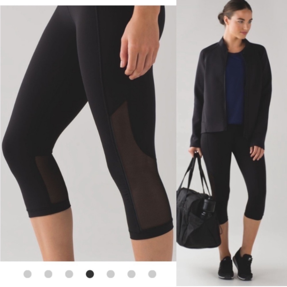 Lululemon Cropped Active Leggings with Mesh Panels gray